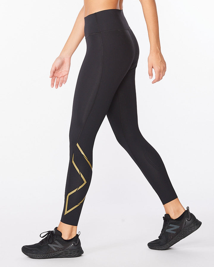 Dámské zlaté fitness kompresní legíny 2XU FORCE MID-RISE
